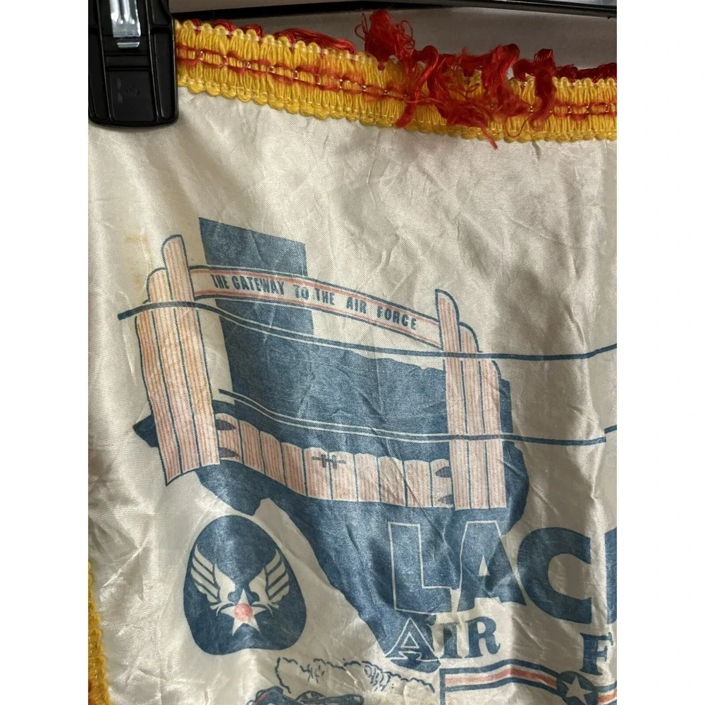 Vintage Lackland Air Force Base Mother Fringed Satin Souvenir Pillow Case